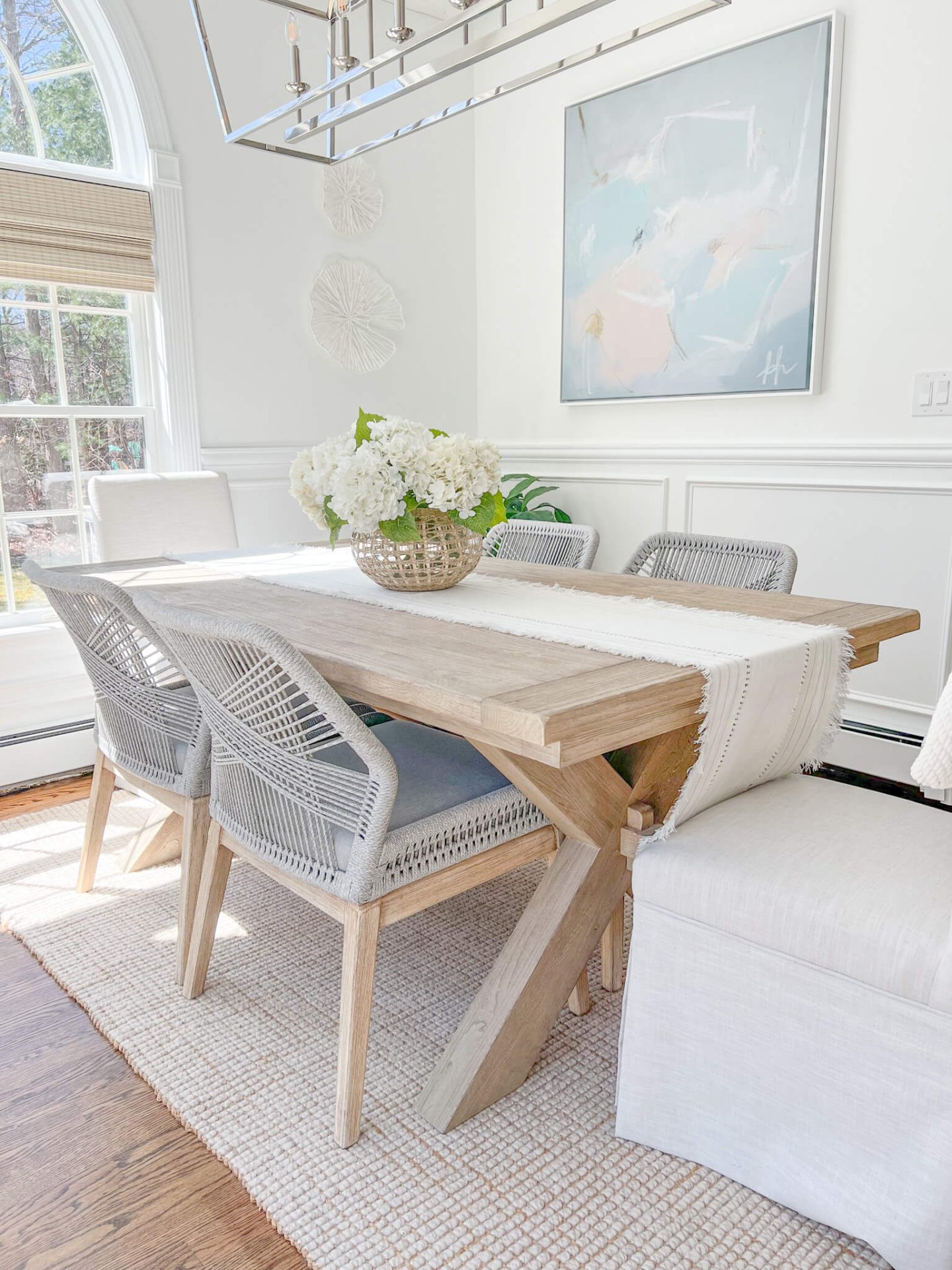 wood dining table with runner