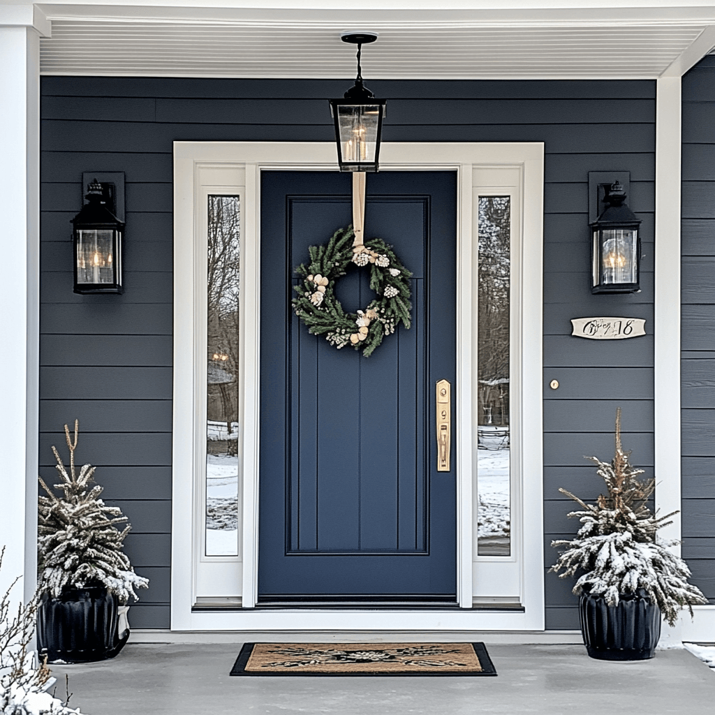 blue exterior door color and house